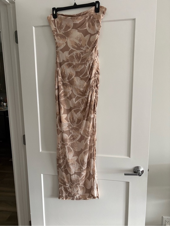 Dresses & Skirts - Beige Floral Strapless Maxi Dress